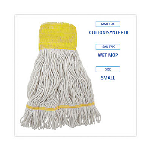 Boardwalk Super Loop Wet Mop Head, Cotton/Synthetic Fiber, 5" Headband, Small Size, White, 12/Carton (501WH)