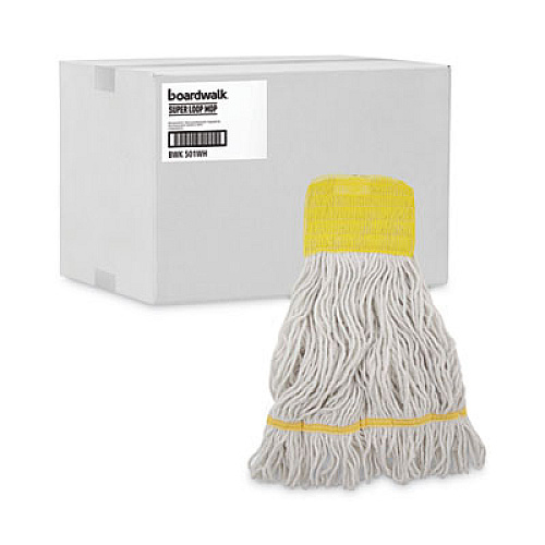 Boardwalk Super Loop Wet Mop Head, Cotton/Synthetic Fiber, 5" Headband, Small Size, White, 12/Carton (501WH)