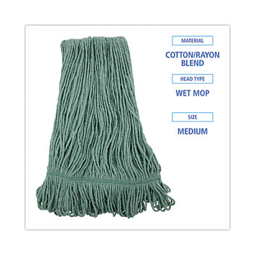 Boardwalk Narrowband Looped-End Mop Head, Premium Standard Head, Cotton/Rayon Fiber, Medium, Green, 12/Carton (502GNNB)