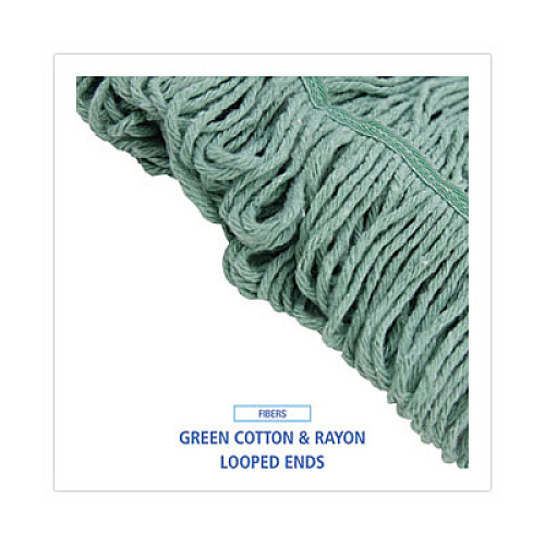 Boardwalk Narrowband Looped-End Mop Head, Premium Standard Head, Cotton/Rayon Fiber, Medium, Green, 12/Carton (502GNNB)