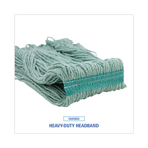 Boardwalk Narrowband Looped-End Mop Head, Premium Standard Head, Cotton/Rayon Fiber, Medium, Green, 12/Carton (502GNNB)