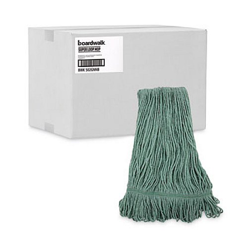 Boardwalk Narrowband Looped-End Mop Head, Premium Standard Head, Cotton/Rayon Fiber, Medium, Green, 12/Carton (502GNNB)