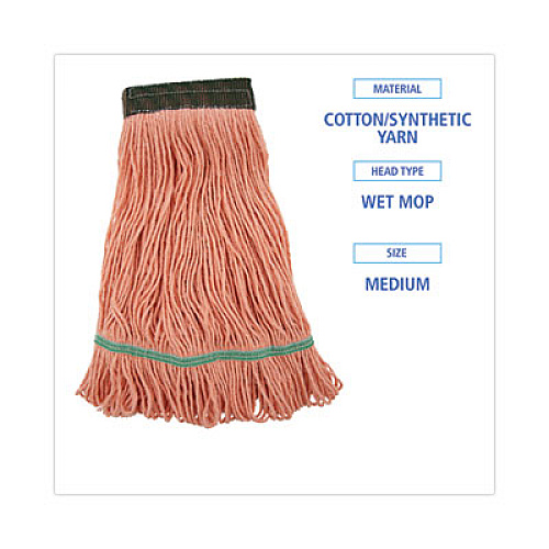 Boardwalk Super Loop Wet Mop Head, Cotton/Synthetic Fiber, 5" Headband, Medium Size, Orange, 12/Carton (502OR)