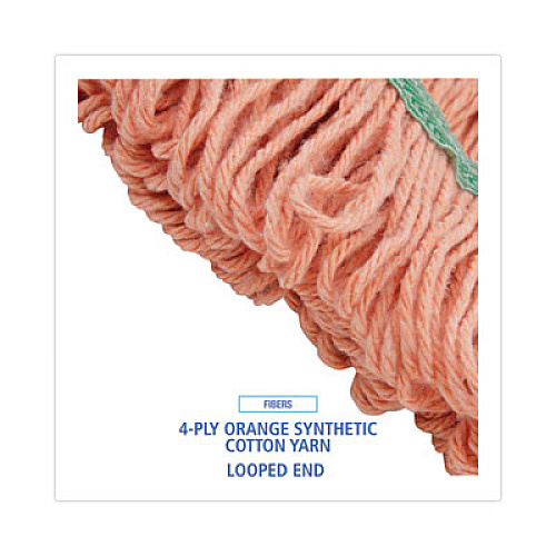 Boardwalk Super Loop Wet Mop Head, Cotton/Synthetic Fiber, 5" Headband, Medium Size, Orange, 12/Carton (502OR)