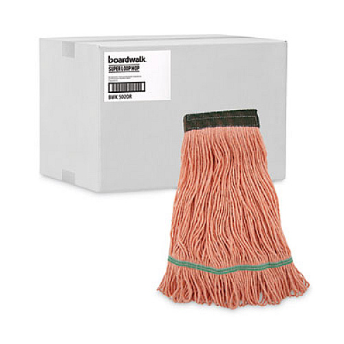Boardwalk Super Loop Wet Mop Head, Cotton/Synthetic Fiber, 5" Headband, Medium Size, Orange, 12/Carton (502OR)