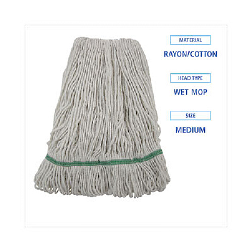 Boardwalk Narrowband Looped-End Mop Head, Premium Standard Head, Cotton/Rayon /Synthetic Fiber, Medium, White (502WHNB)
