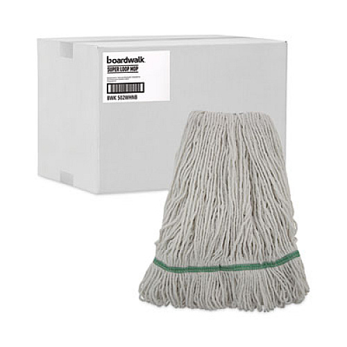 Boardwalk Narrowband Looped-End Mop Head, Premium Standard Head, Cotton/Rayon /Synthetic Fiber, Medium, White (502WHNB)