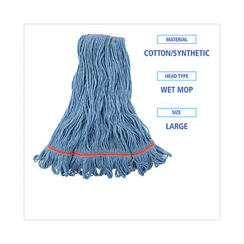 Boardwalk Super Loop Wet Mop Head, Cotton/Synthetic Fiber, 1" Headband, Large Size, Blue, 12/Carton (503BLNB)