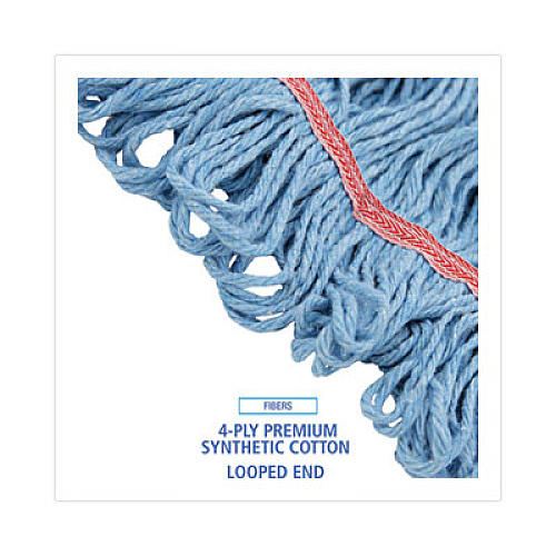Boardwalk Super Loop Wet Mop Head, Cotton/Synthetic Fiber, 1" Headband, Large Size, Blue, 12/Carton (503BLNB)
