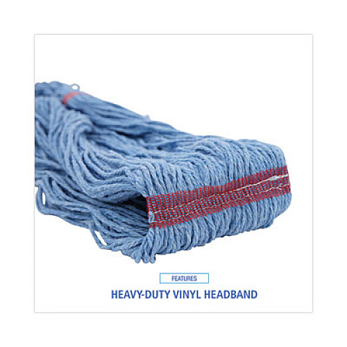 Boardwalk Super Loop Wet Mop Head, Cotton/Synthetic Fiber, 1" Headband, Large Size, Blue, 12/Carton (503BLNB)