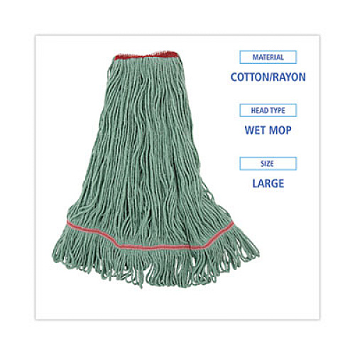 Boardwalk Narrowband Looped-End Mop Head, Premium Standard Head, Cotton/Rayon/Synthetic Fiber, Large, Green (503GNNB)