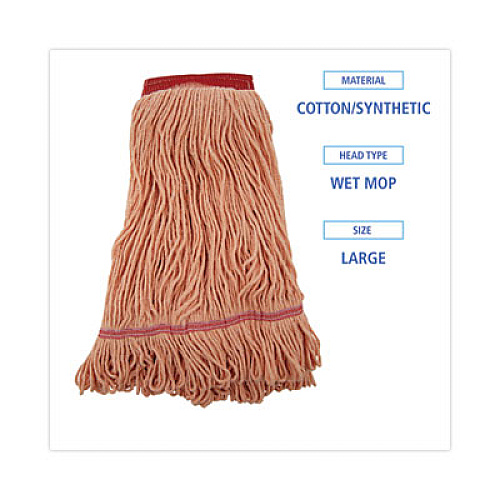 Boardwalk Super Loop Wet Mop Head, Cotton/Synthetic Fiber, 5" Headband, Large Size, Orange, 12/Carton (503OR)