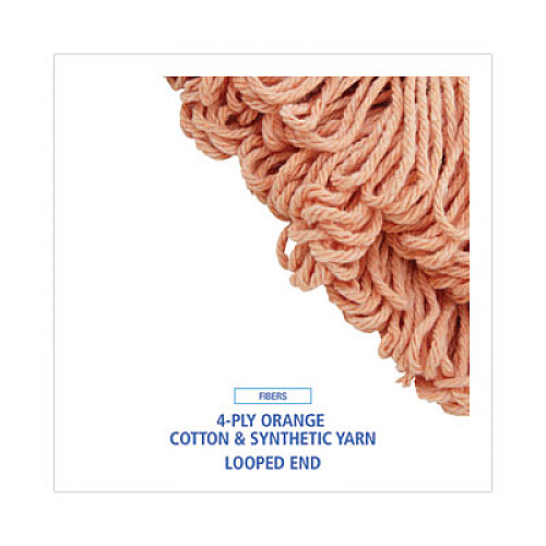 Boardwalk Super Loop Wet Mop Head, Cotton/Synthetic Fiber, 5" Headband, Large Size, Orange, 12/Carton (503OR)