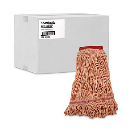 Boardwalk Super Loop Wet Mop Head, Cotton/Synthetic Fiber, 5" Headband, Large Size, Orange, 12/Carton (503OR)