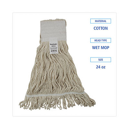 Boardwalk Mop Head, Pro Loop Web/Tailband, Premium Saddleback Head, Cotton, 24 oz, White, 12/Carton (524C)