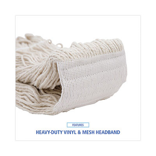 Boardwalk Mop Head, Pro Loop Web/Tailband, Premium Saddleback Head, Cotton, 24 oz, White, 12/Carton (524C)