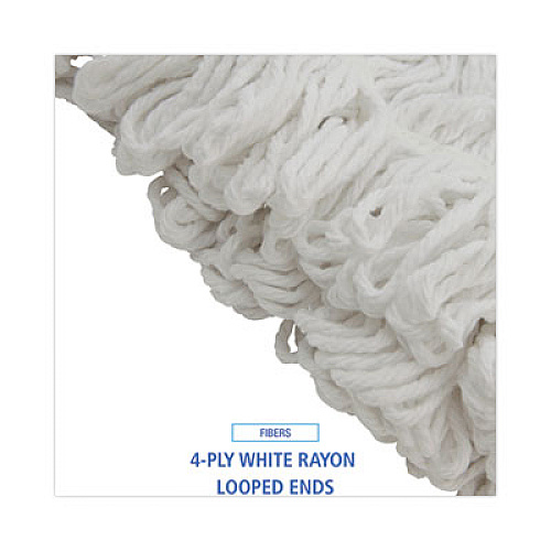 Boardwalk Mop Head, Pro Loop Web/Tailband, Premium Saddleback Head, Rayon, 24 oz., White, 12/Carton (524R)