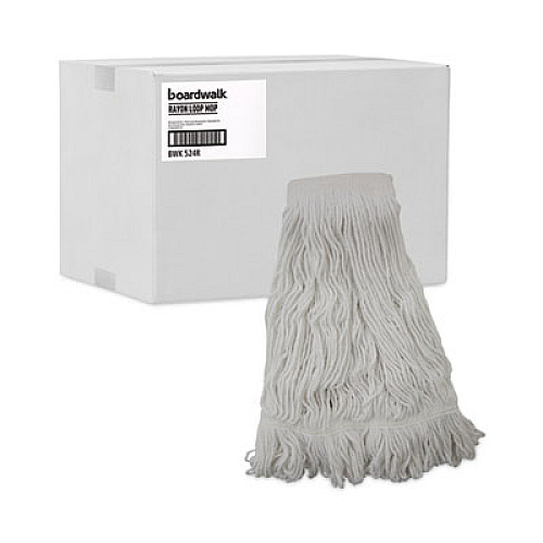 Boardwalk Mop Head, Pro Loop Web/Tailband, Premium Saddleback Head, Rayon, 24 oz., White, 12/Carton (524R)