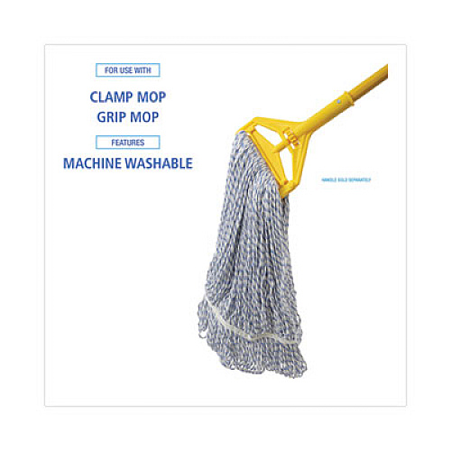 Boardwalk Floor Finish Mop Head, Narrow, Rayon/Polyester, Medium, White/Blue Stripes, 12/Carton (542CT)