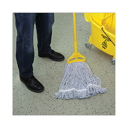 Boardwalk Floor Finish Mop Head, Narrow, Rayon/Polyester, Medium, White/Blue Stripes, 12/Carton (542CT)