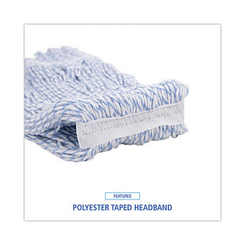 Boardwalk Floor Finish Mop Head, Narrow, Rayon/Polyester, Medium, White/Blue Stripes, 12/Carton (542CT)