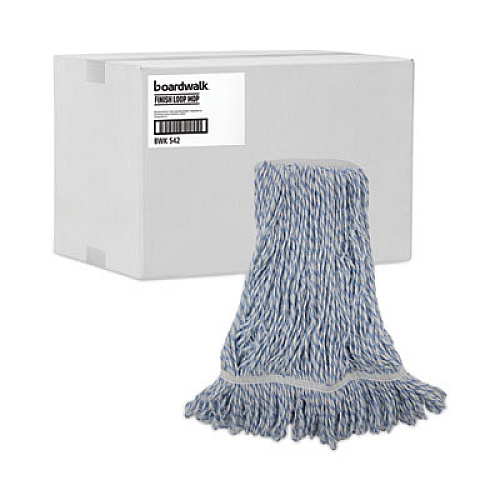 Boardwalk Floor Finish Mop Head, Narrow, Rayon/Polyester, Medium, White/Blue Stripes, 12/Carton (542CT)