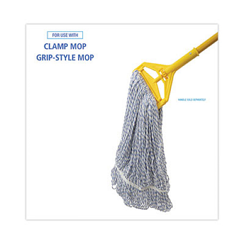 Boardwalk Floor Finish Mop Head, Narrow, Rayon/Polyester, Large, White/Blue Stripes, 12/Carton (543CT)