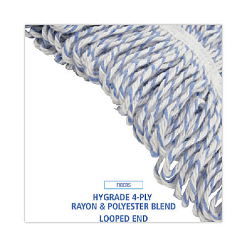 Boardwalk Floor Finish Mop Head, Narrow, Rayon/Polyester, Large, White/Blue Stripes, 12/Carton (543CT)