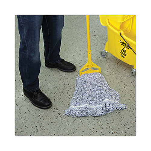 Boardwalk Floor Finish Mop Head, Narrow, Rayon/Polyester, Large, White/Blue Stripes, 12/Carton (543CT)