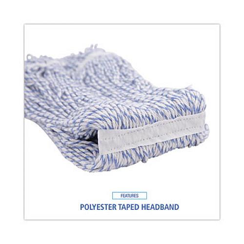 Boardwalk Floor Finish Mop Head, Narrow, Rayon/Polyester, Large, White/Blue Stripes, 12/Carton (543CT)