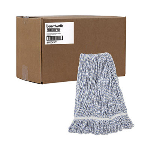 Boardwalk Floor Finish Mop Head, Narrow, Rayon/Polyester, Large, White/Blue Stripes, 12/Carton (543CT)