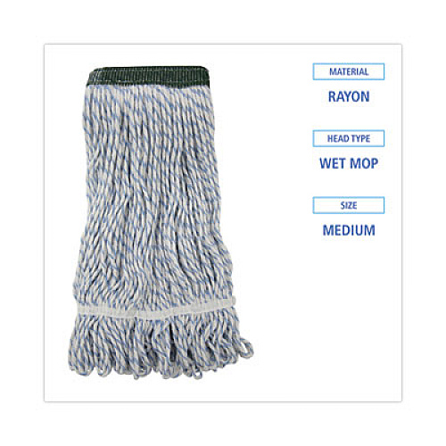 Boardwalk Floor Finish Mop Head, Wide, Rayon/Polyester, Medium, White/Blue Stripes, 12/Carton (552)