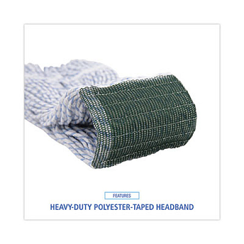 Boardwalk Floor Finish Mop Head, Wide, Rayon/Polyester, Medium, White/Blue Stripes, 12/Carton (552)