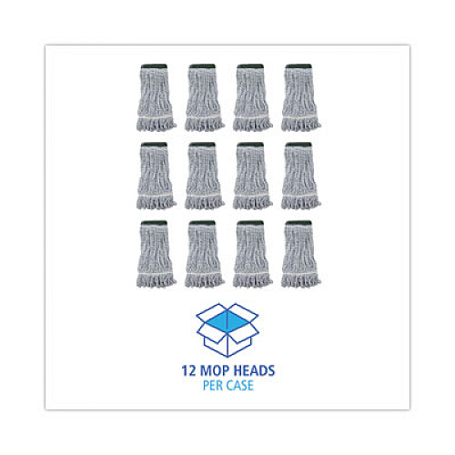 Boardwalk Floor Finish Mop Head, Wide, Rayon/Polyester, Medium, White/Blue Stripes, 12/Carton (552)