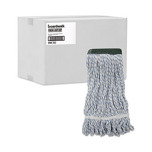 Boardwalk Floor Finish Mop Head, Wide, Rayon/Polyester, Medium, White/Blue Stripes, 12/Carton (552)