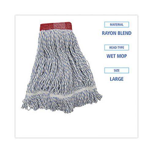 Boardwalk Floor Finish Mop Head, Wide, Rayon/Polyester, Large, White/Blue Stripes, 12/Carton (553)