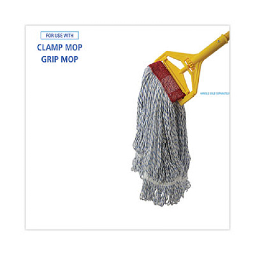 Boardwalk Floor Finish Mop Head, Wide, Rayon/Polyester, Large, White/Blue Stripes, 12/Carton (553)