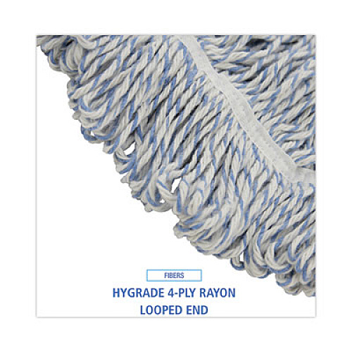Boardwalk Floor Finish Mop Head, Wide, Rayon/Polyester, Large, White/Blue Stripes, 12/Carton (553)