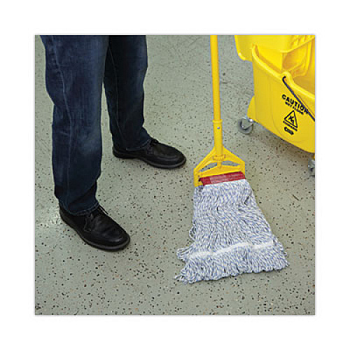 Boardwalk Floor Finish Mop Head, Wide, Rayon/Polyester, Large, White/Blue Stripes, 12/Carton (553)