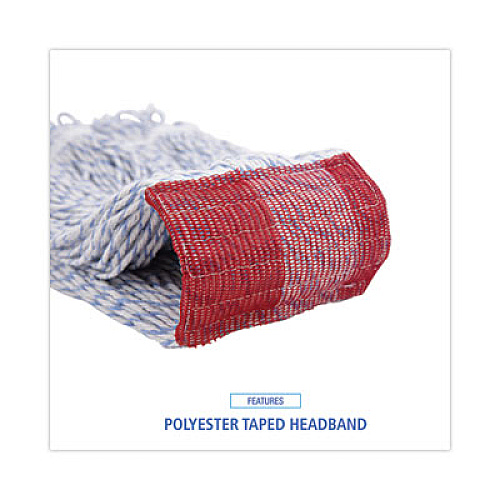 Boardwalk Floor Finish Mop Head, Wide, Rayon/Polyester, Large, White/Blue Stripes, 12/Carton (553)