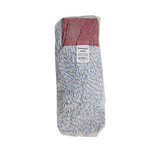 Boardwalk Floor Finish Mop Head, Wide, Rayon/Polyester, Large, White/Blue Stripes, 12/Carton (553)