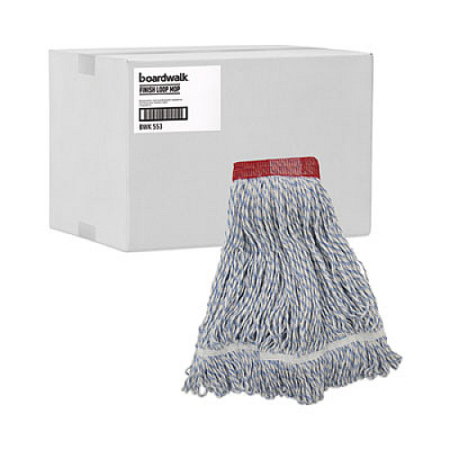 Boardwalk Floor Finish Mop Head, Wide, Rayon/Polyester, Large, White/Blue Stripes, 12/Carton (553)