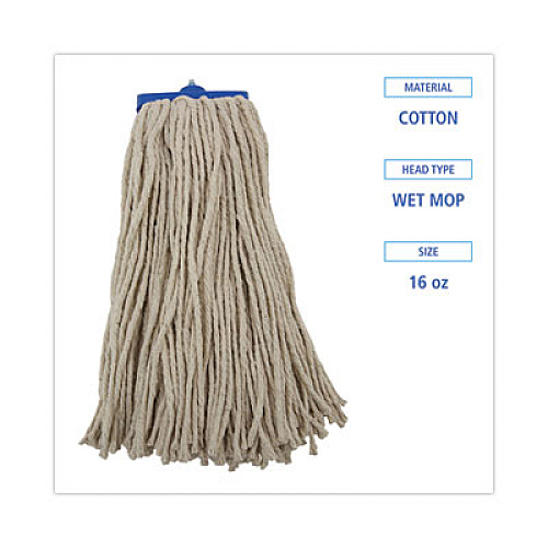 Boardwalk Cut-End Lie-Flat Wet Mop Head, Cotton, 16 oz, White, 12/Carton (716CCT)