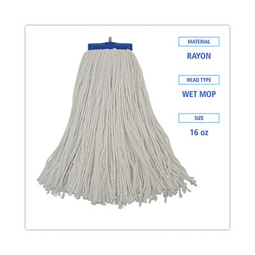 Boardwalk Cut-End Lie-Flat Wet Mop Head, Rayon, 16 oz, White (716REA)
