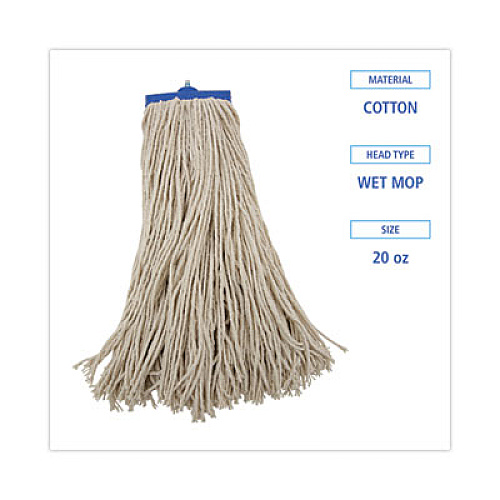 Boardwalk Mop Head, Economical Lie-Flat Head, Cotton Fiber, 20 oz, White, 12/Carton (720C)