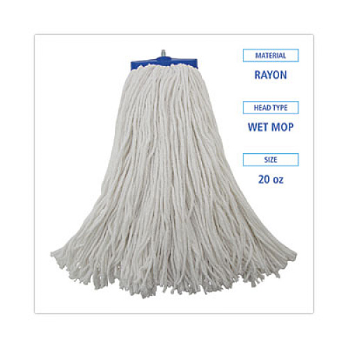 Boardwalk Mop Head, Economical Lie-Flat Head, Rayon Fiber, 20 oz, White, 12/Carton (720R)