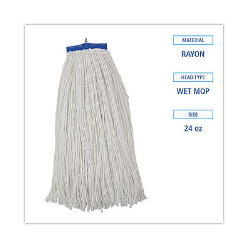 Boardwalk Cut-End Lie-Flat Wet Mop Head, Rayon, 24 oz, White, 12/Carton (724RCT)