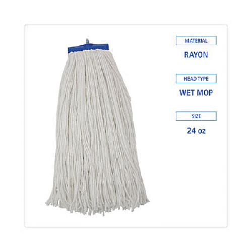 Boardwalk Cut-End Lie-Flat Wet Mop Head, Rayon, 24 oz, White (724REA)