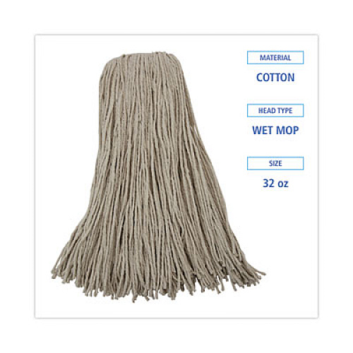 Boardwalk Mop Head, Economical Lie-Flat Head, Cotton Fiber, 32 oz, White, 12/Carton (732C)