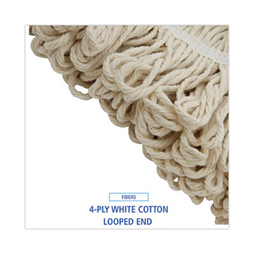 Boardwalk Mop Head, Lie-Flat Head, Cotton Fiber, 24 oz, White, 12/Carton (824C)